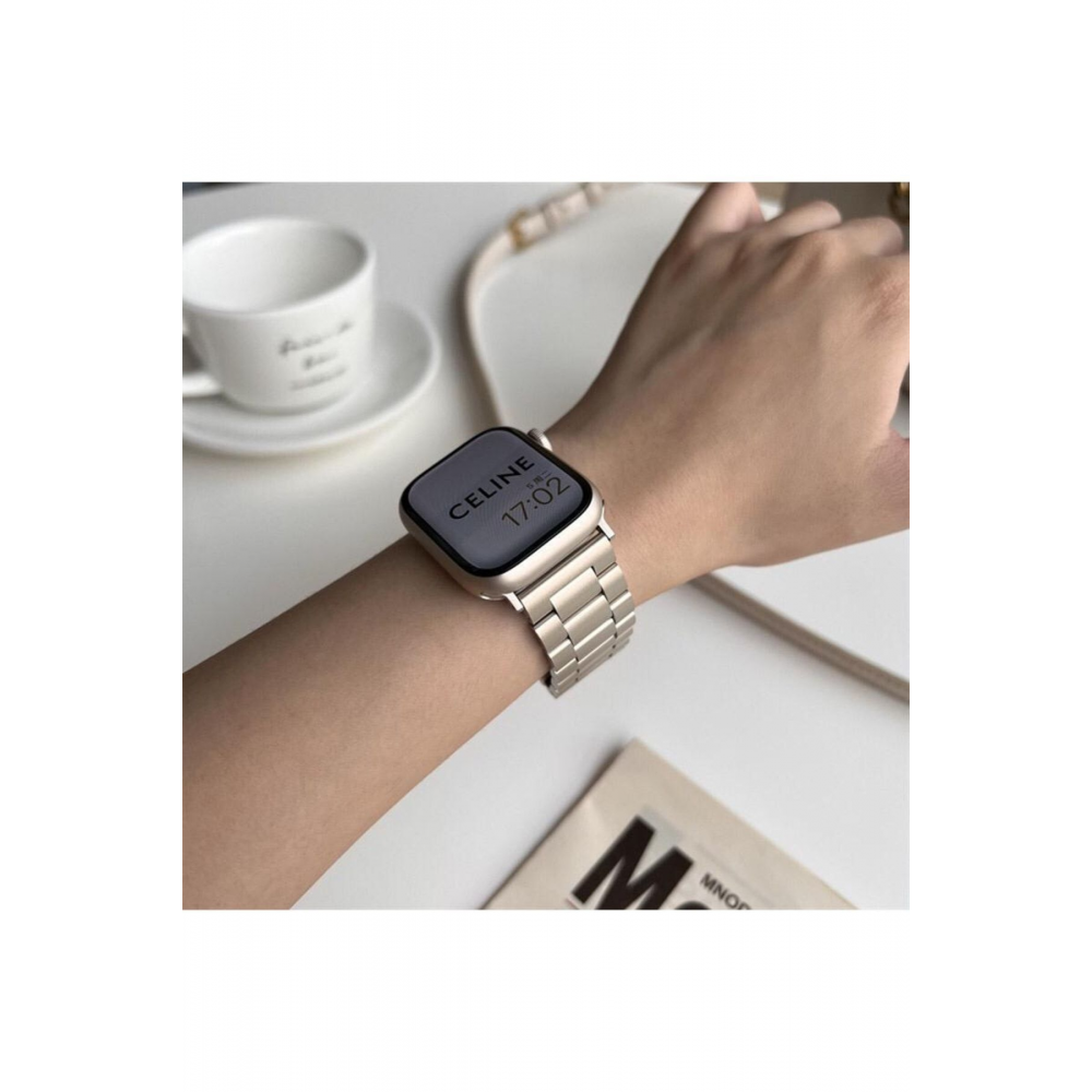 Apple Watch Seri 2 3 4 5 6 7 8 Se Ultra Uyumlu 38 40 41mm Starlight Paslanmaz Çelik Metal Kordon