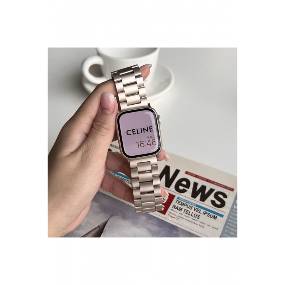 Apple Watch Seri 2 3 4 5 6 7 8 Se Ultra Uyumlu 38 40 41mm Starlight Paslanmaz Çelik Metal Kordon