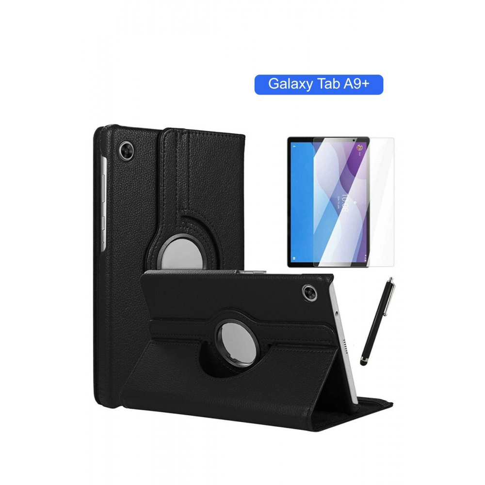 Samsung Galaxy Tab A9+Plus (11 inç) 2023 Wake Fonksiyon 360 Standı Tablet Kılıfı Kalem+Ekrankoruyucu