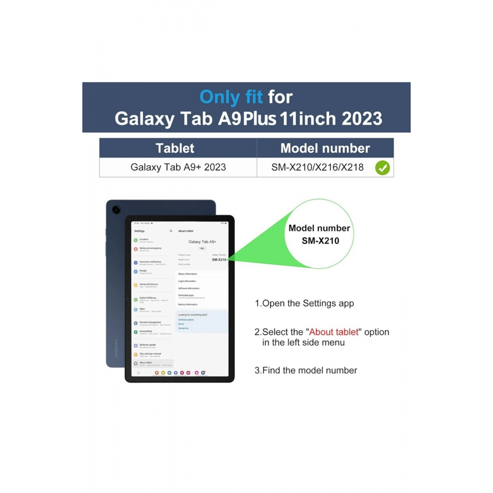 Samsung Galaxy Tab A9+Plus (11 inç) 2023 Wake Fonksiyon 360 Standı Tablet Kılıfı Kalem+Ekrankoruyucu