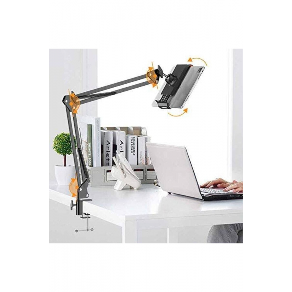 Teleskopik Masaüstü Tablet Telefon Tutucu Ayarlanır Katlanır Seviyeli Tutucu Siyah