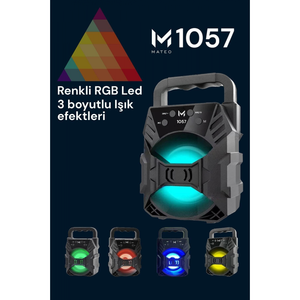 1057 Işıklı Bluetooth Hoparlör Ses Bombası Yüksek Ses Fm Yeni 2024