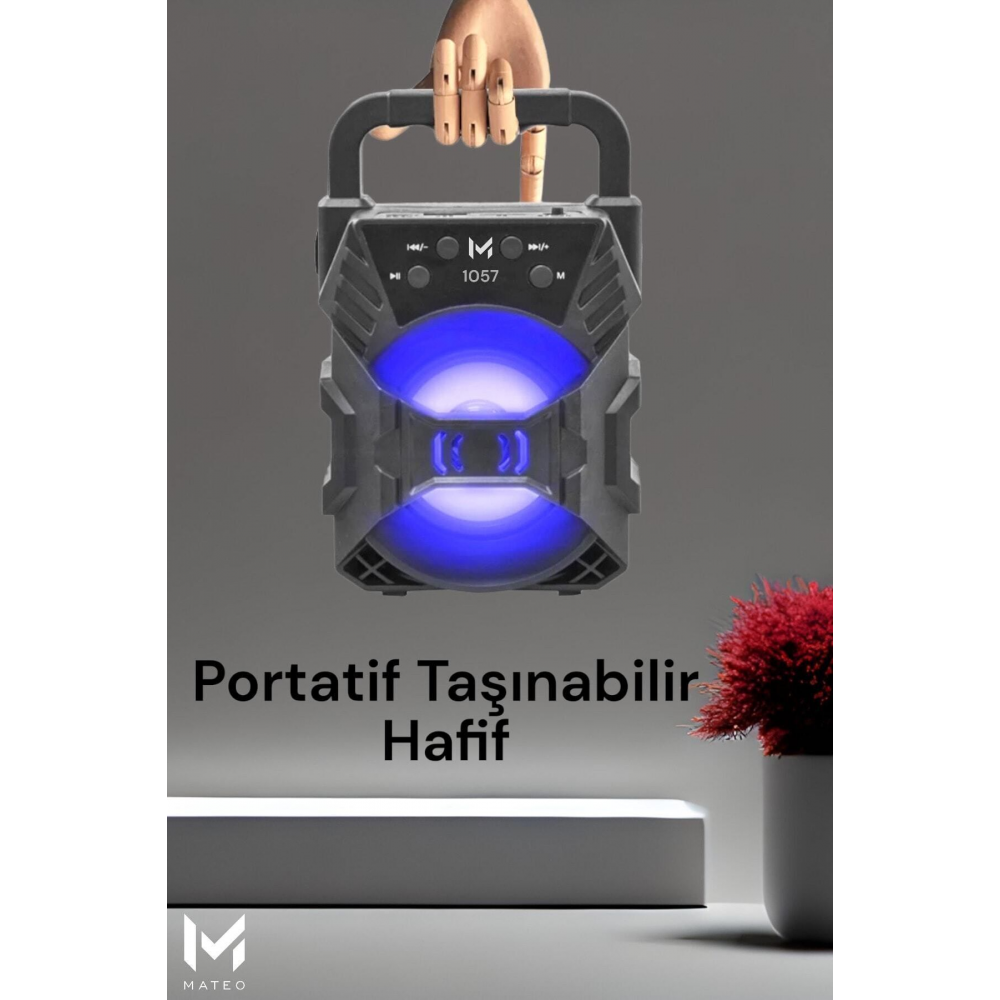 1057 Işıklı Bluetooth Hoparlör Ses Bombası Yüksek Ses Fm Yeni 2024