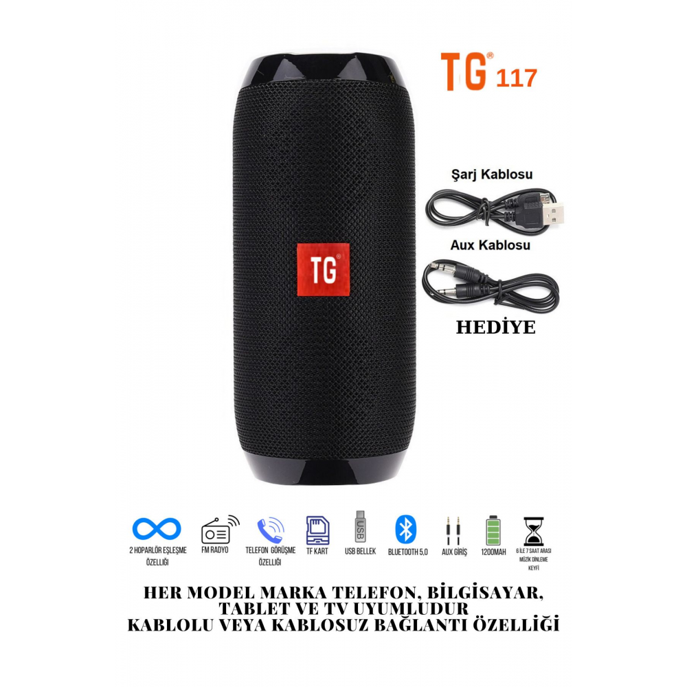 117 Bluetooth Hoparlör Kablosuz Taşınabilir Siyah Ses Bombası Extra Bass.