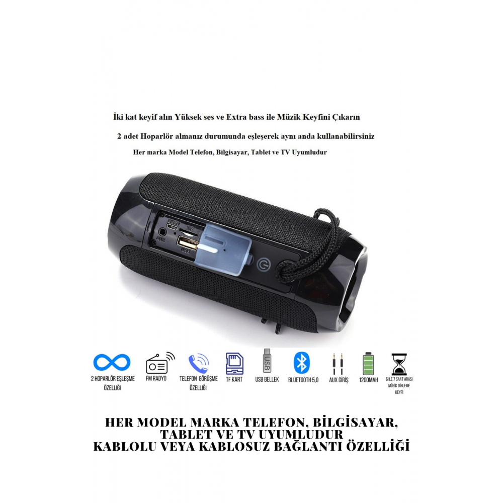 117 Bluetooth Hoparlör Kablosuz Taşınabilir Siyah Ses Bombası Extra Bass.