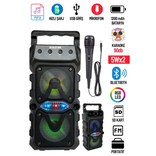 Bluetooth Hoparlör Parti Hoparlörü Karaoke Mikrofon Hediyeli Işıklı Ses Bombası Radyo Usb Sd Girişli