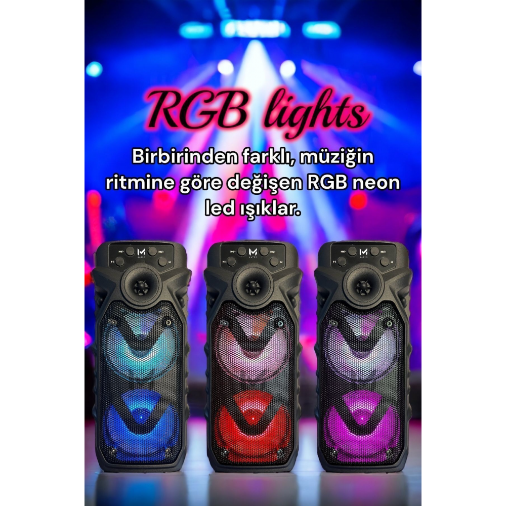 Bluetooth Hoparlör Radyo Dinle Parti Hoparlörü led Işık Ses Bombası Usb Sd Girişli