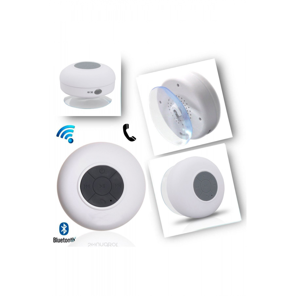 Su Geçirmez Mini Bluetooth Duş Hoparlörü (BEYAZ)