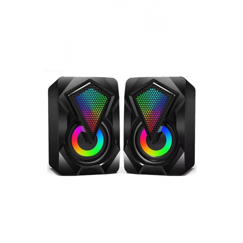 Bilgisayar Hoparlörü Rgb Led Işıklı Gaming Oyuncu Hoparlörü 3.5mm Jack Usb Speaker 1+1 Ses Sistemi