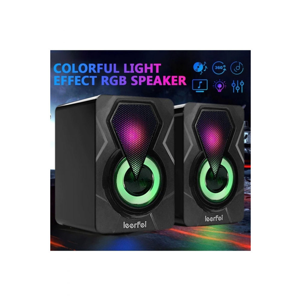 Bilgisayar Hoparlörü Rgb Led Işıklı Gaming Oyuncu Hoparlörü 3.5mm Jack Usb Speaker 1+1 Ses Sistemi