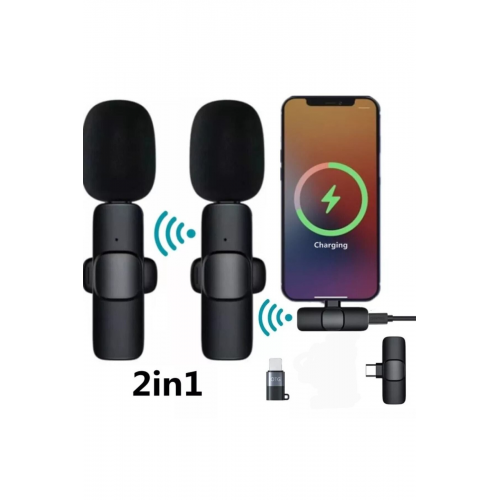 2 In 1 Iphone Ve Type C Uyumlu Ikili Kablosuz Yaka Mikrofonu K9 Lightnıng Youtube Facebook Tiktok