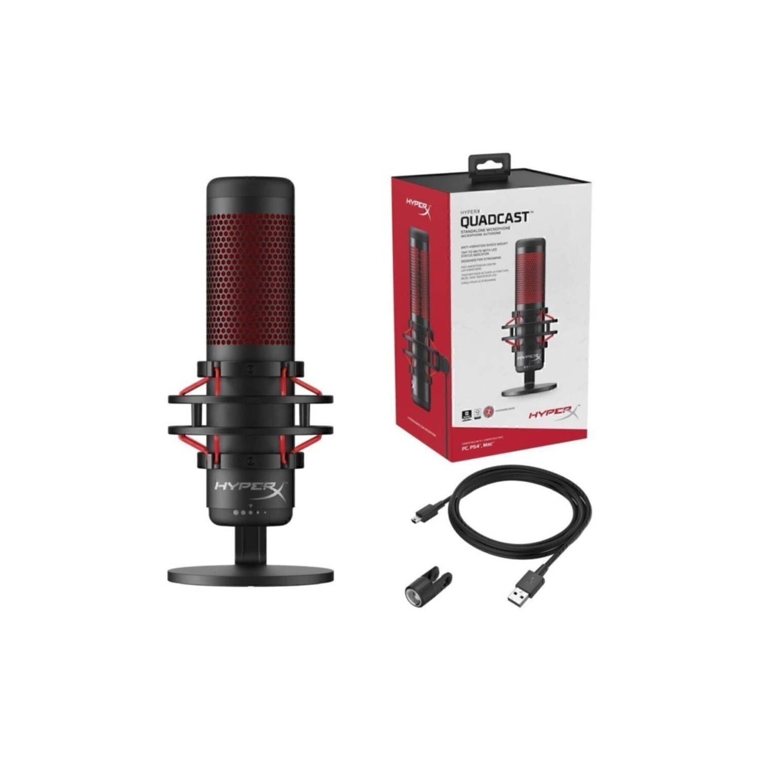 Quadcast Mikrofon Profesyonel Gaming HX-MICQC-BK Oyuncu Kırmızı