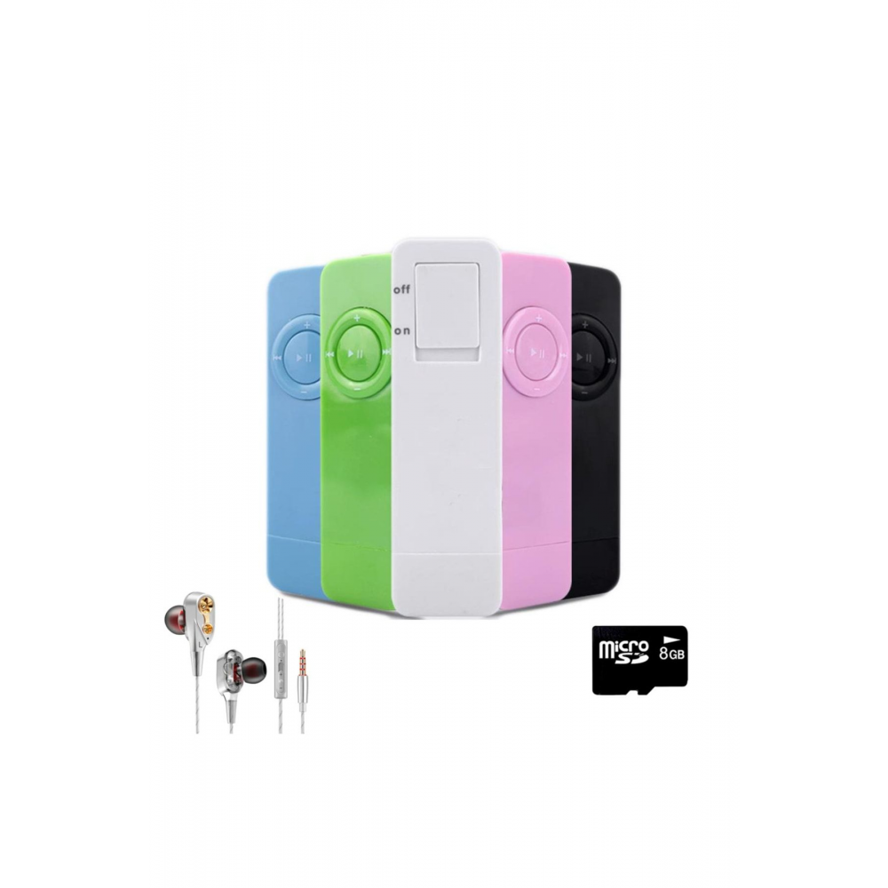 8 Gb Sd Hafıza Kartı Hediye Sportif Usb Girişli Şarjlı Mp3 Müzik Çalar Player - Pembe