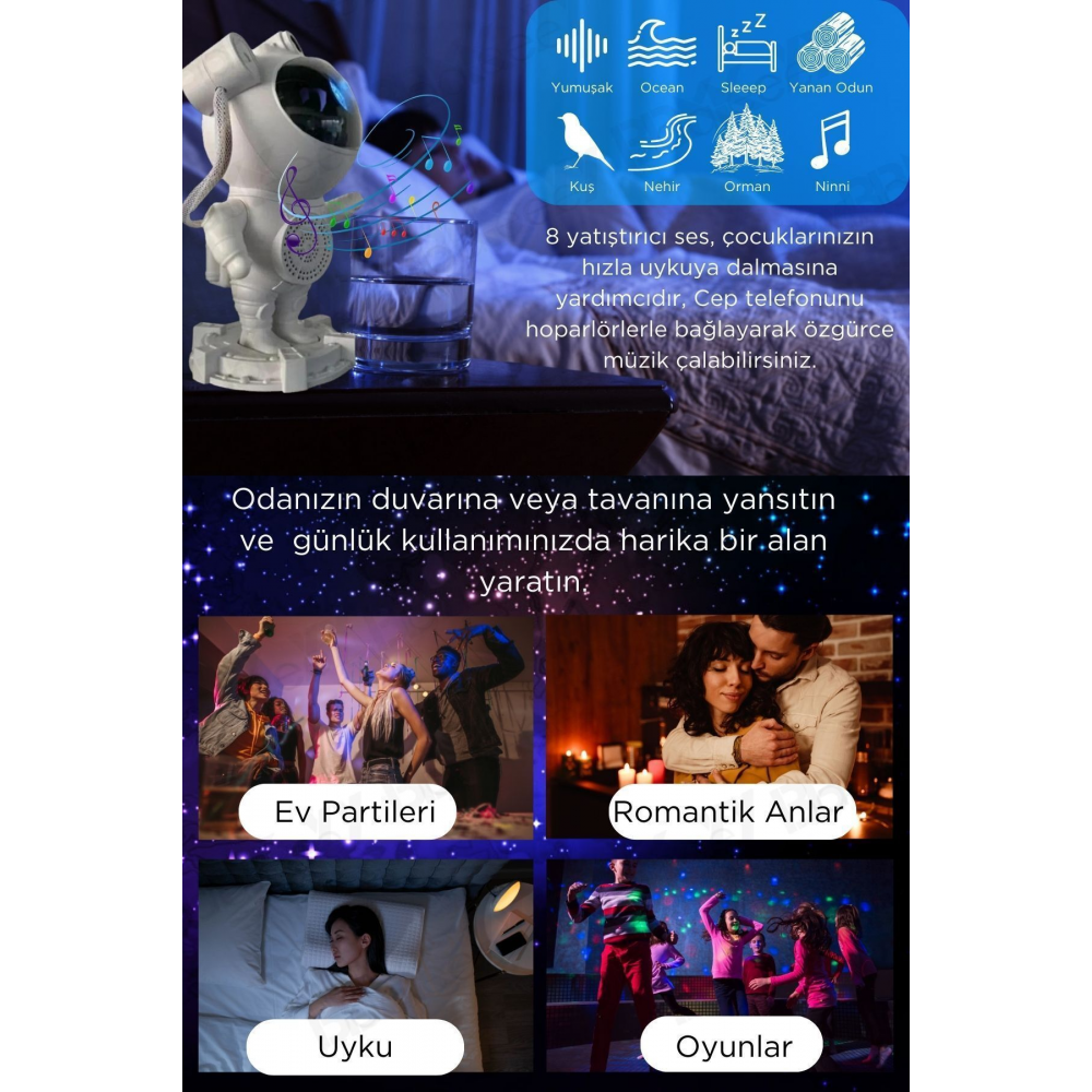 Astronot Gece Lambası Yıldızlı Projeksiyon Cihazı Tavan Aydınlatma Masa Ev Çocuk Oda Dekorasyon