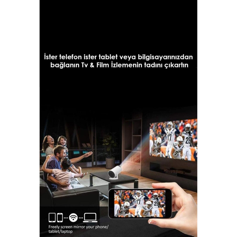 Beyaz Taşınabilir Sinema Projeksiyon 1280* 720p Ev Sineması Bluetooth Android 11 Akıllı Projektör