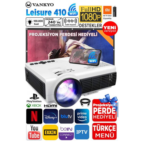Leisure 410 5g Wifi 1080p Destekli Lcd Led Projeksiyon Cihazı - 240 Inç Yansıtma - Dahili Hoparlör