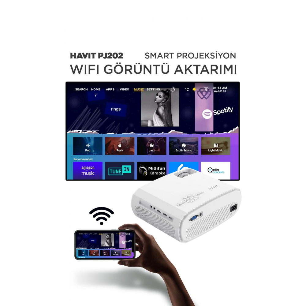 Pj202 Full Hd 1080p Taşınabilir Projeksiyon Cihazı - Wifi, 220 Ansi, Bluetotoh, Screen Mirror