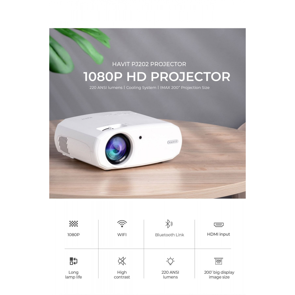 Pj202 Full Hd 1080p Taşınabilir Projeksiyon Cihazı - Wifi, 220 Ansi, Bluetotoh, Screen Mirror