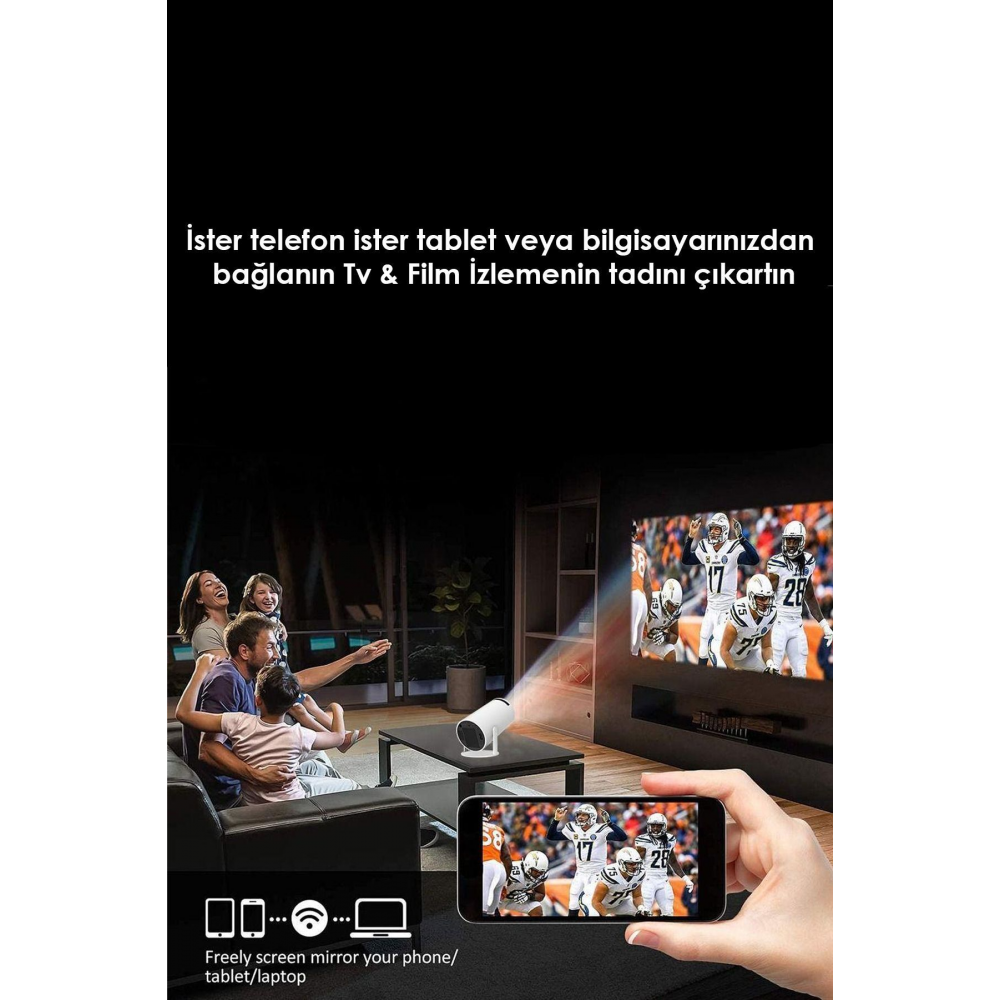 Taşınabilir Sinema Projektörü 1280 * 720P Ev Sineması Bluetooth Android 11 Akıllı Projeksiyon Wifi