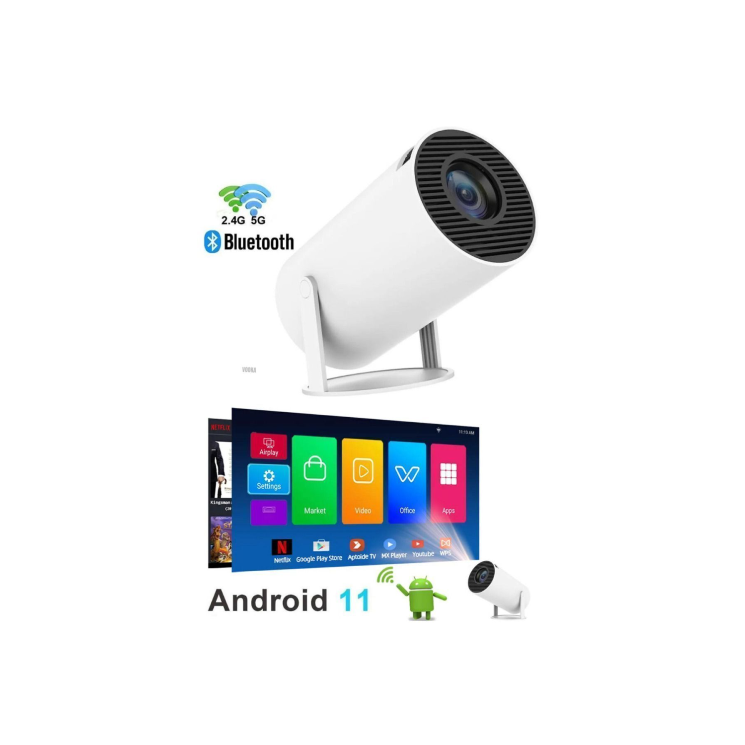 Taşınabilir Sinema Projektörü 1280 * 720p Ev Sineması Bluetooth Android 11 Projeksiyon Auhma