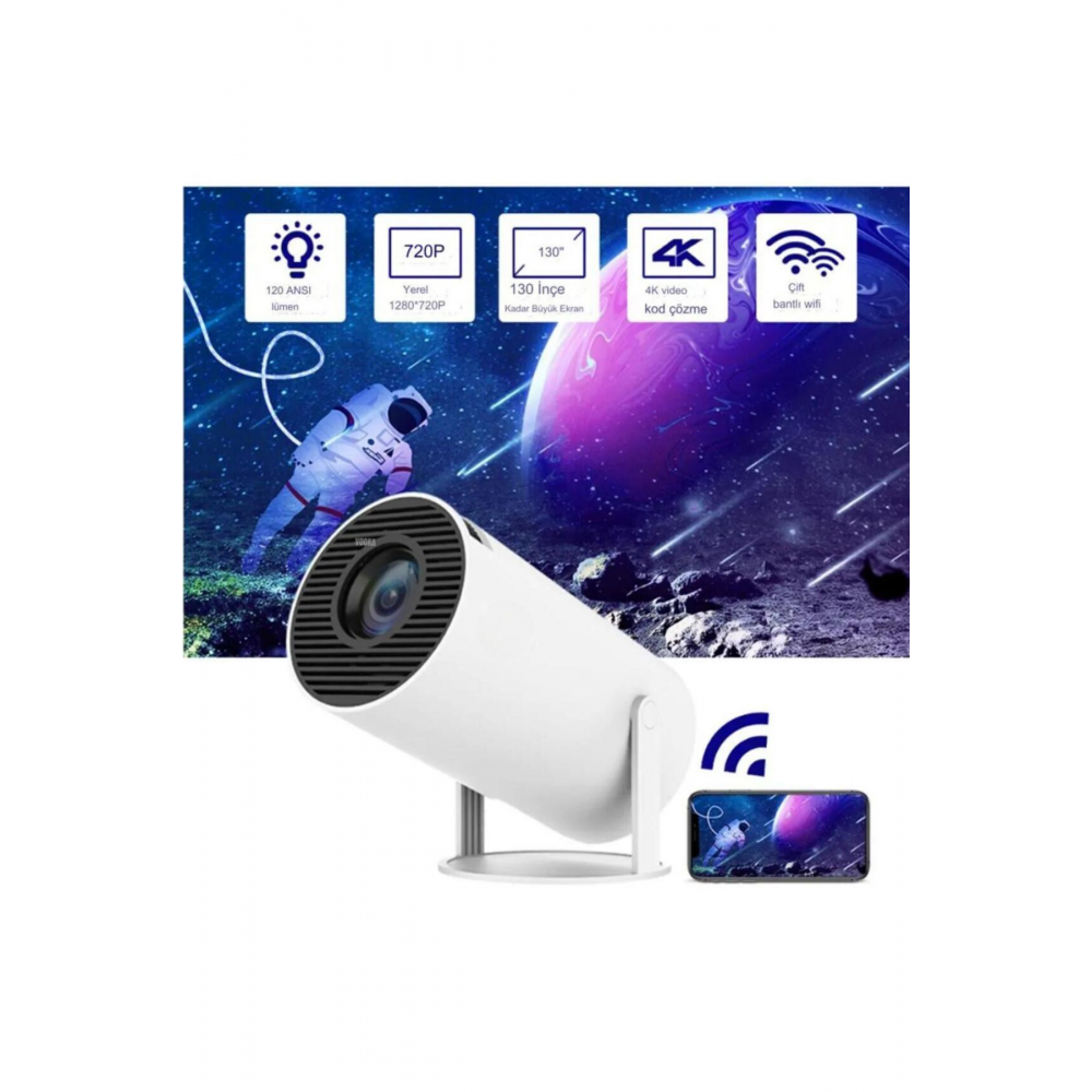 Taşınabilir Sinema Projektörü 1280 * 720p Ev Sineması Bluetooth Android 11 Projeksiyon Auhma
