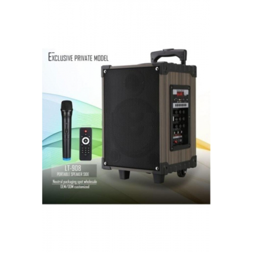 Süper Bass Şarjlı Telsiz Mikrofonlu Amfi Sistemi-Bt-Sd-Usb Lt-908 Model