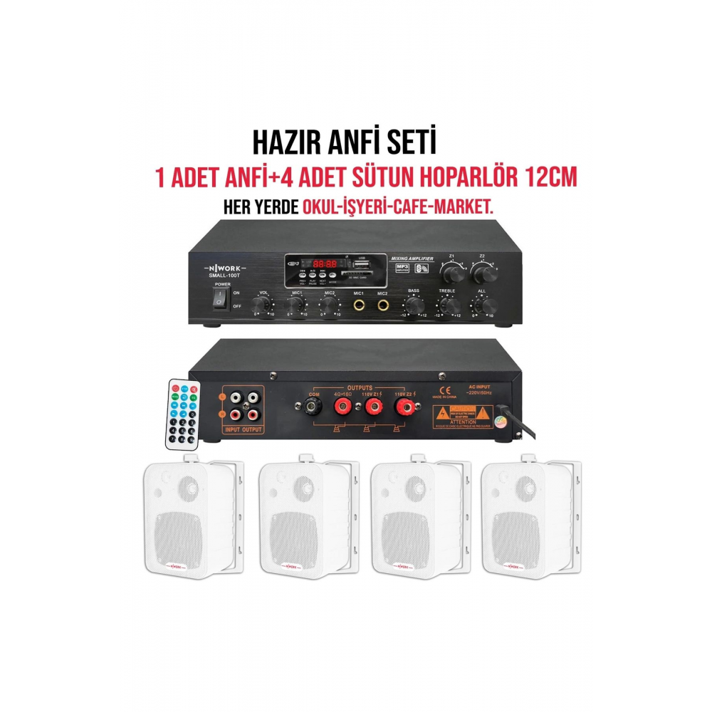 Nwork Small-100t Anfi Seti 1 Adet 100 Watt Anfi 2 Çift (KUTUSU 2Lİ) 12cm Sütun Hoparlör