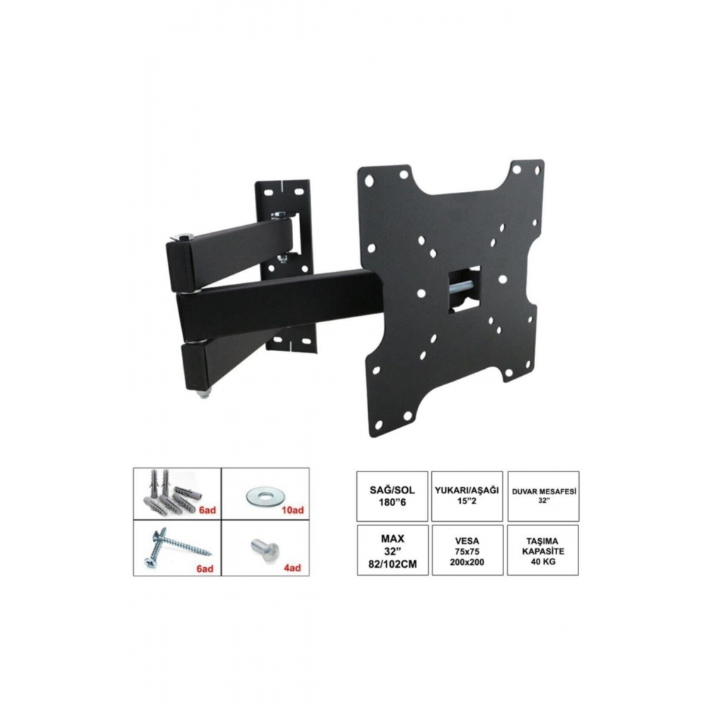 Lcd Askı Aparatı Hareketli Üç Kollu 32 “-49” 82-102cm