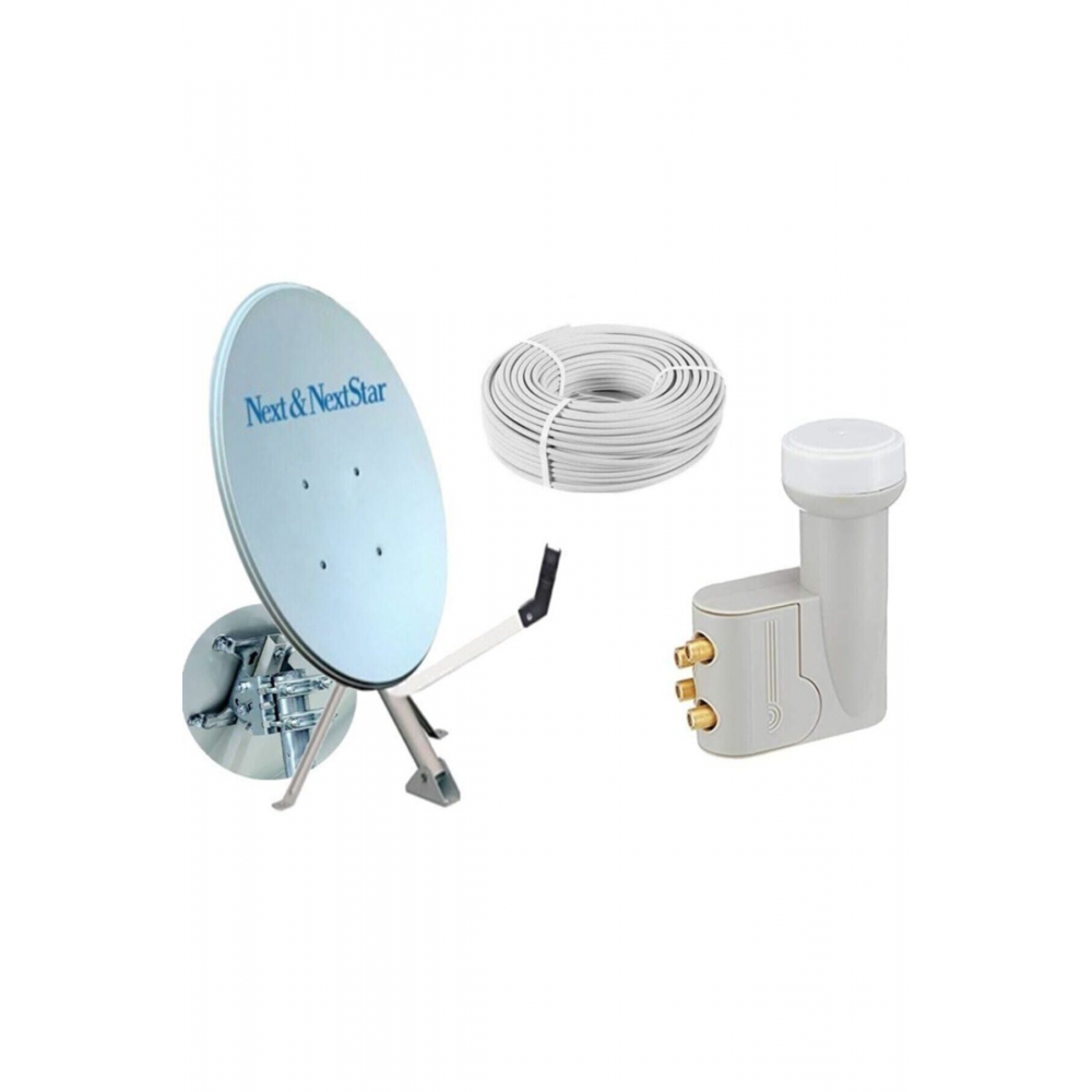 80cm Ofset Çanak Anten Full Set + Dörtlü Lnb + 25 mt Anten Kablosu