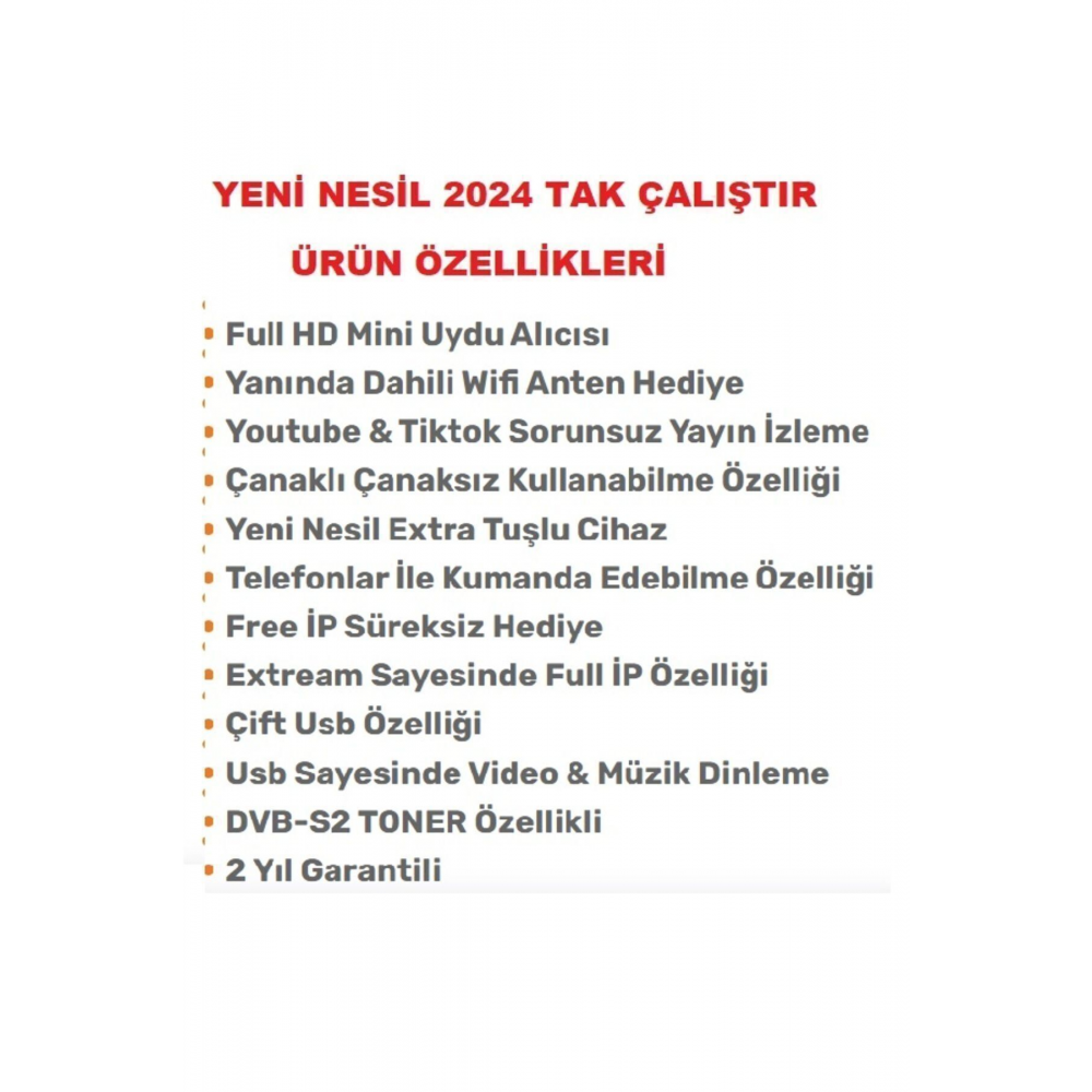 Wifi Anten Dahil Çanaklı Çanaksız 2024 Model Full Hd Uydu Alıcı Free Ip Tiktok Youtube