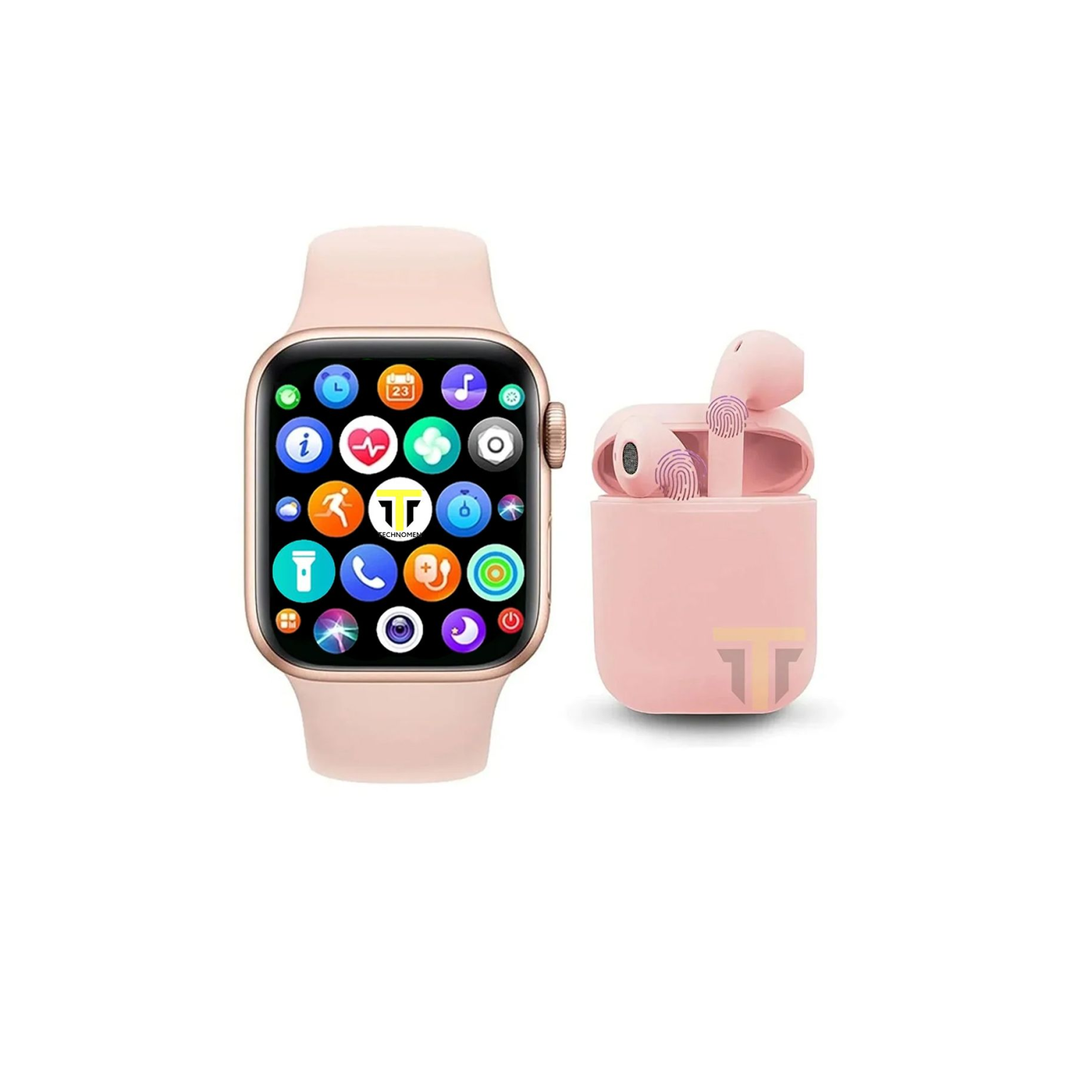Akıllı Saat Plus + Kablosuz Kulaklık Ikili Pembe Set Ios Android Smartwatch