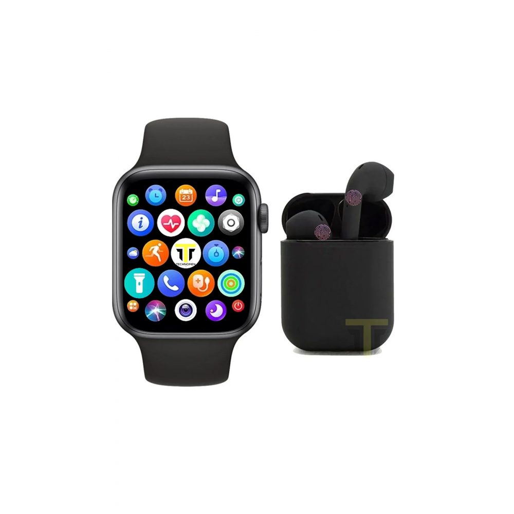 Akıllı Saat Plus + Kablosuz Kulaklık Ikili Siyah Set Ios Android Smartwatch