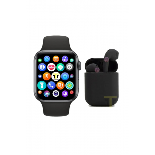 Akıllı Saat Plus + Kablosuz Kulaklık Ikili Siyah Set Ios Android Smartwatch