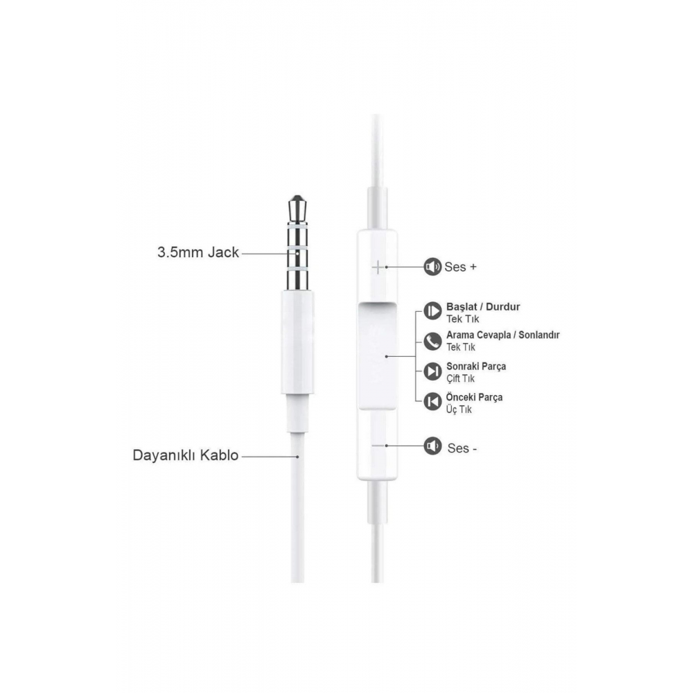 Jack Girişli Beyaz Kablolu Kulaklık Ios Android Uyumlu 3.5 mm Kulaklık
