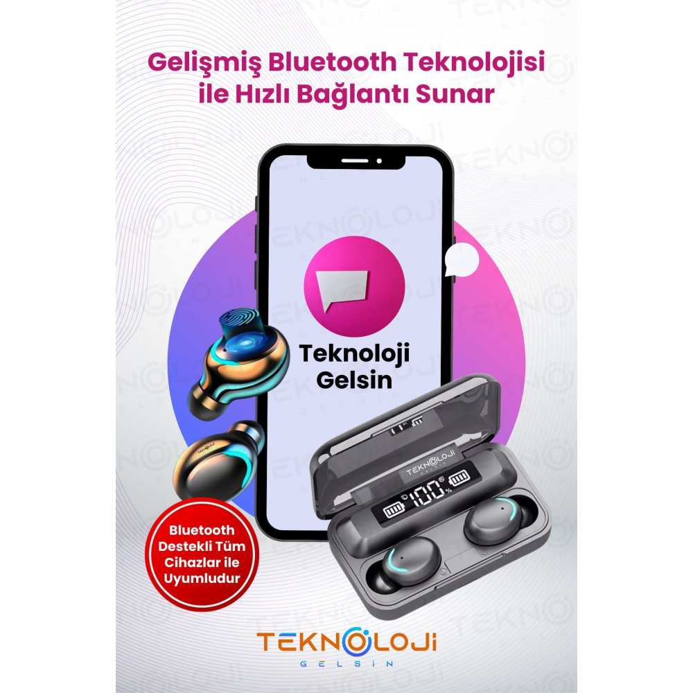Bluetooth Kulaklık Kulakiçi Powerbanklı Çift Mikrofonlu Dokunmatik Kablosuz Earbuds F9 Pro