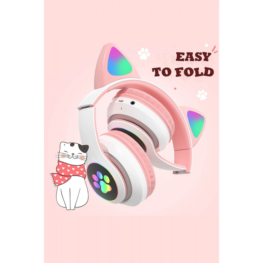 1. Kalite Kart Girişli Radyolu Bluetooth 5.0 Kulaklık Yüksek Ses Akıllı Led Işıklı Kedi Kulaklık