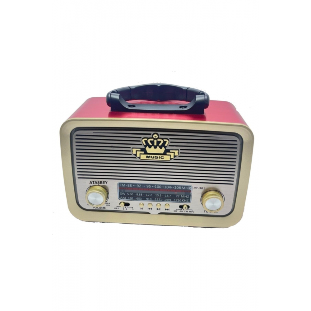 RT-301 Kırmızı Nostaljik Görünümlü Bluetoothlu USB-SD Card Mp3 Çalar Radyo Müzik Kutusu