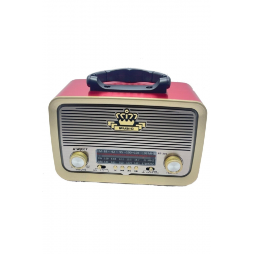 RT-301 Kırmızı Nostaljik Görünümlü Bluetoothlu USB-SD Card Mp3 Çalar Radyo Müzik Kutusu