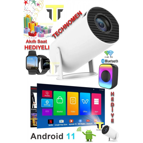 Taşınabilir Sinema Projektörü 1280 * 720P Ev Sineması Bluetooth Android 11 Akıllı Projeksiyon Wifi