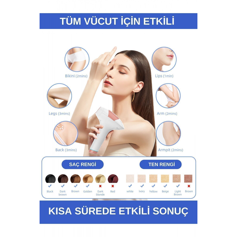 Ipl Buz Lazer Epilasyon Cihazı 999.999 Atım 9 Kademe Ultra Güçlü
