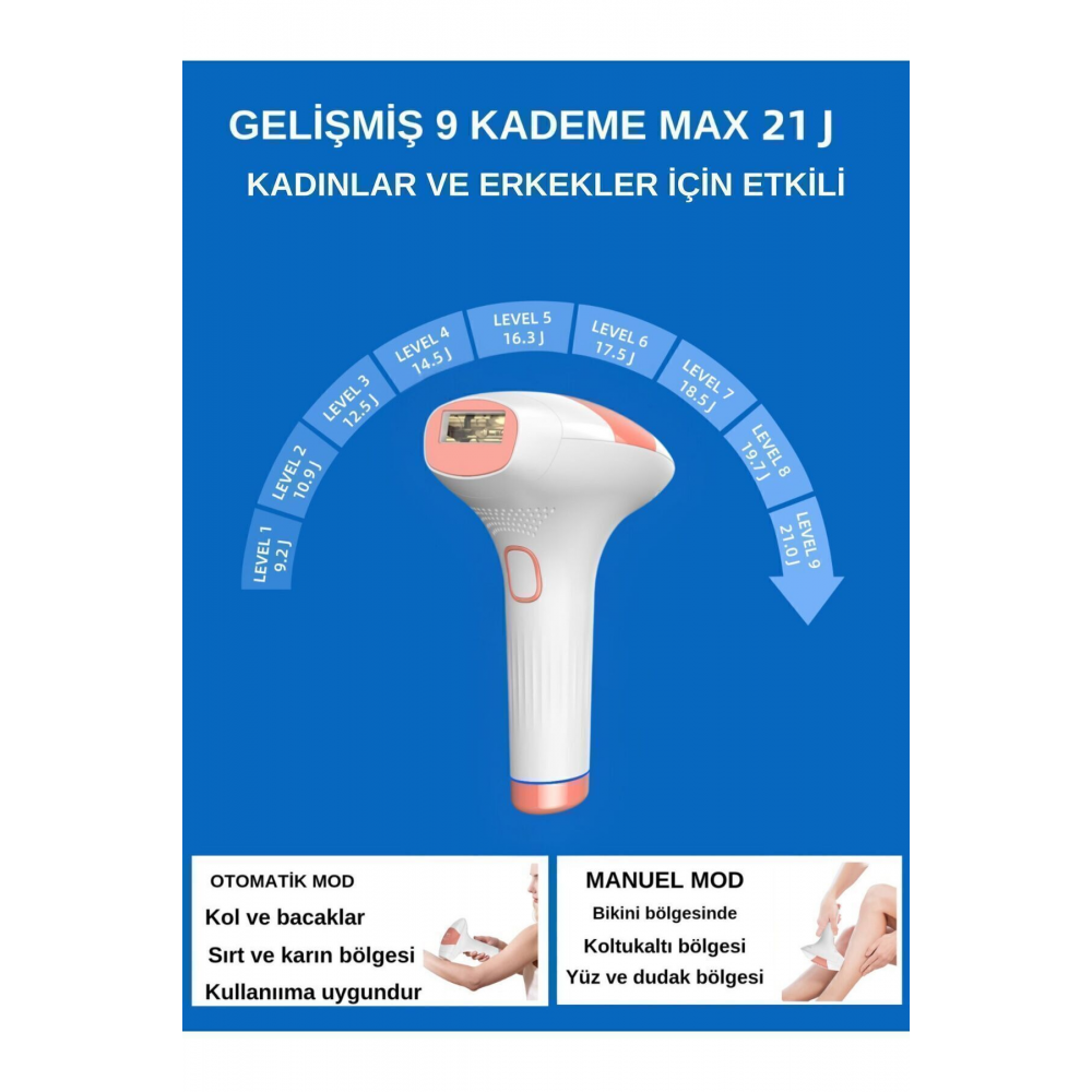 Ipl Buz Lazer Epilasyon Cihazı 999.999 Atım 9 Kademe Ultra Güçlü