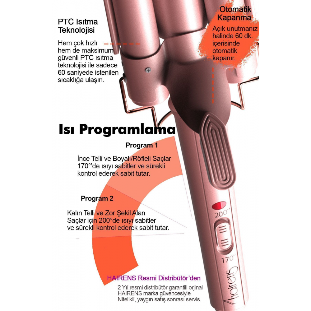 HRS-190 Wag ve Su Dalgası Saç Maşası 25mm.