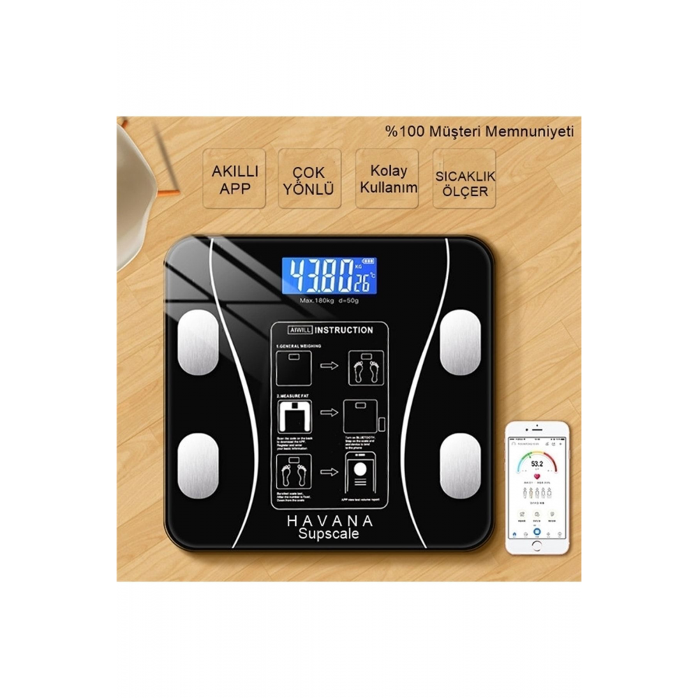 Supscale Dijital Baskül Yağ Su Kas Vücut Kitle Endeksi Kilo Ölçer Tartı