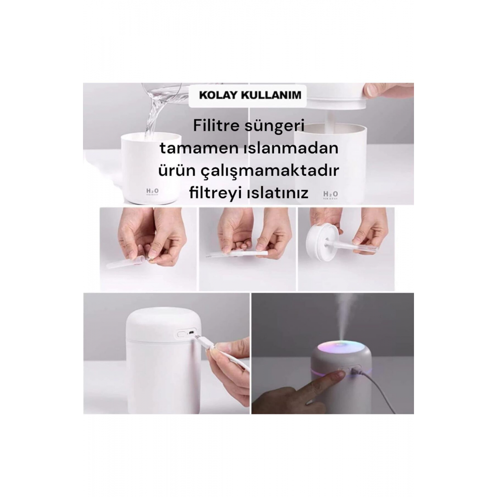300 ml Ulrasonik Ledli Hava Nemlendirici Buhar Makinesi Ve Aroma Difüzörü