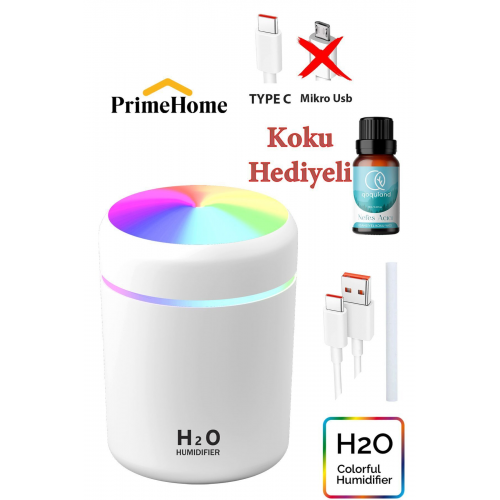 H2o 300 ml Type C Girişli Ultrasonik Hava Nemlendirici Koku Hediye