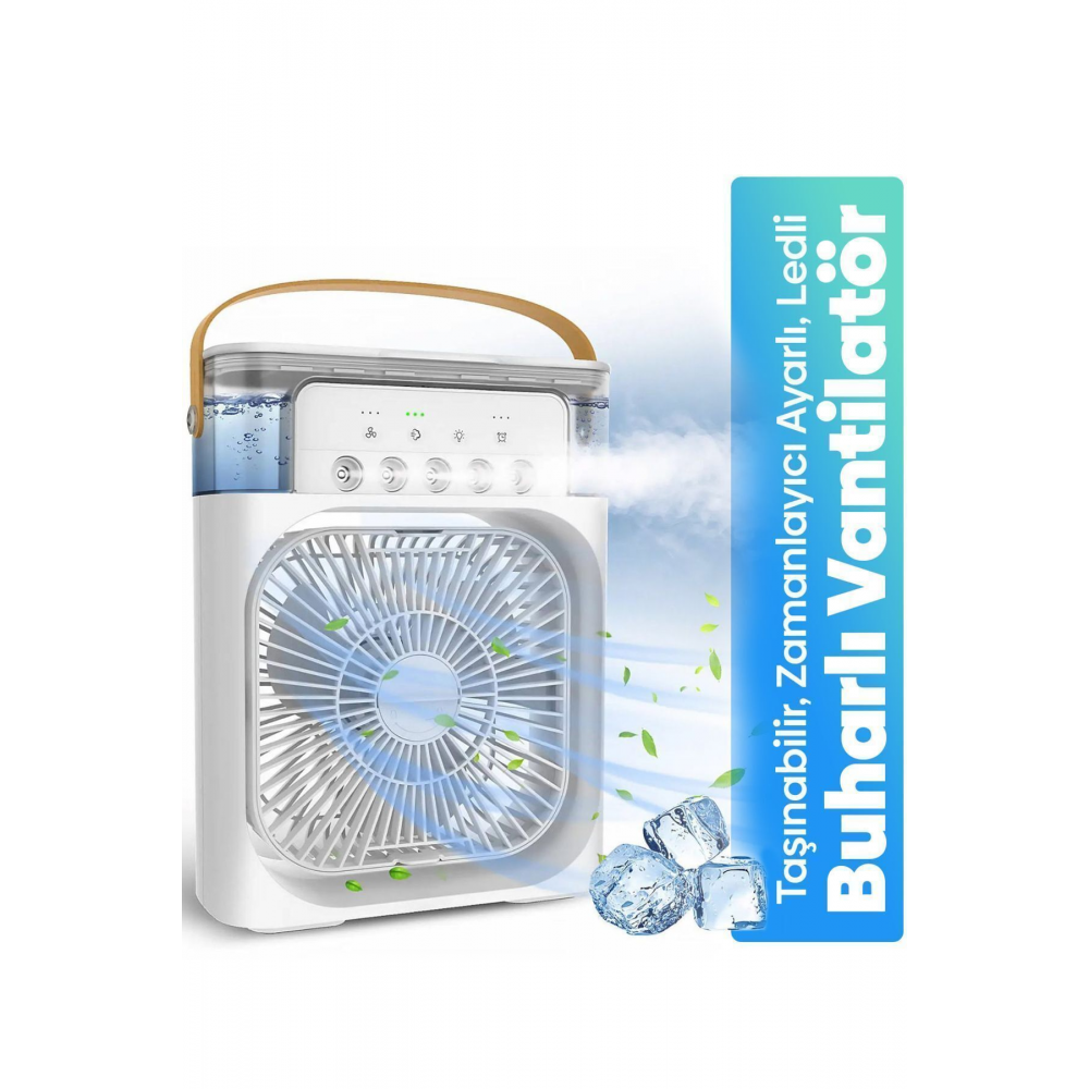 Smart Taşınabilir Işıklı 5 Spreyli Vantilatör Buzlu Buharlı Mini Fan Nemlendirici