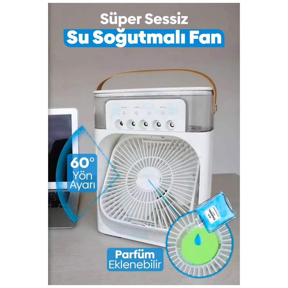 Smart Taşınabilir Işıklı 5 Spreyli Vantilatör Buzlu Buharlı Mini Fan Nemlendirici