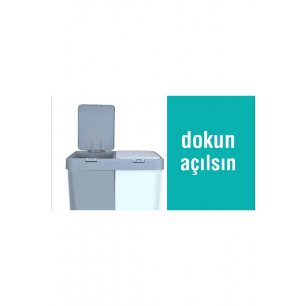 Ikili Dokunmatik Kirli Çamaşır Sepeti -gri-beyaz
