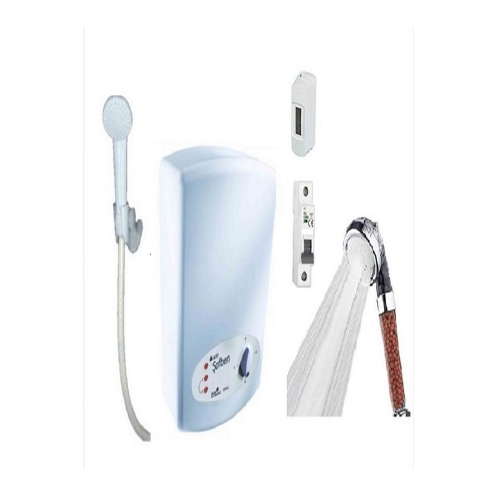 Banyo Şofbeni + Kireç Arıtmalı Duş başlığı + Sigorta ve Kutusu Dahil Paket 2024 Yeni Seri