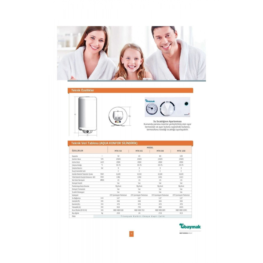 Aqua Konfor Silindirik 80 Litre Elektrikli Termosifon Mtk-80 (MONTAJ HARİÇ)